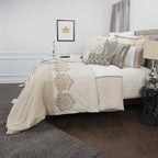 Rizzy Home | BT4468 | Duvet | 98"x98" Brown/Neutral/Metallic Solid With Floral Motif