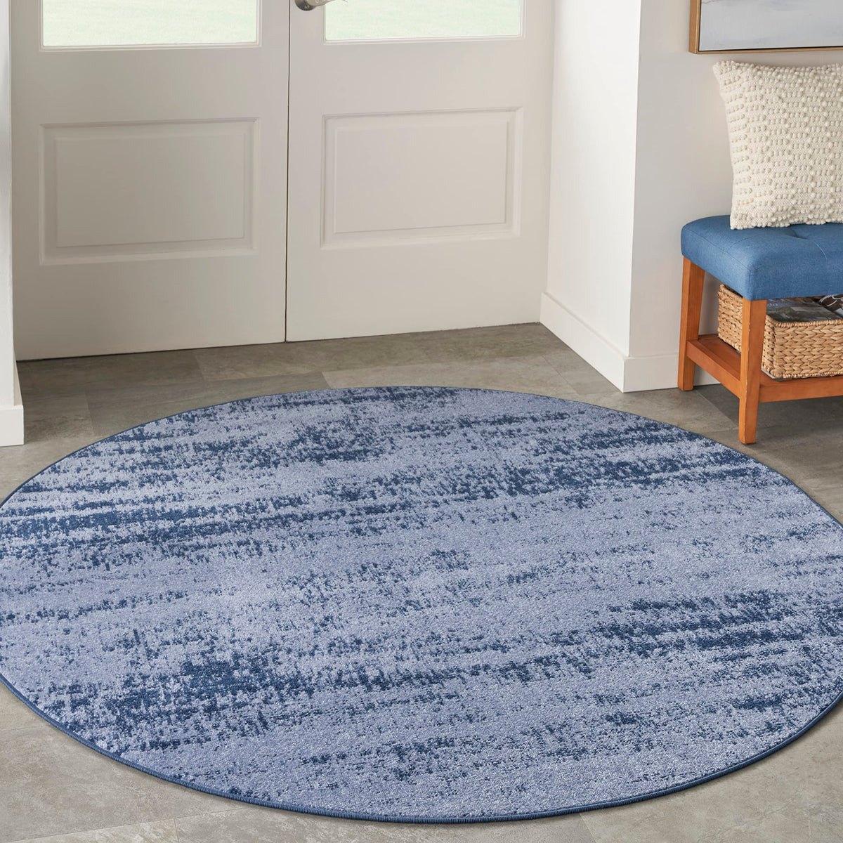 Nourison Essentials Indoor/Outdoor Solid Abstract Denim 6' X Round Area Rug, Easy Cleaning, Non Shedding, Bed Room, Living Room, Dining Room, Backyard, Deck, Patio (6 Round)