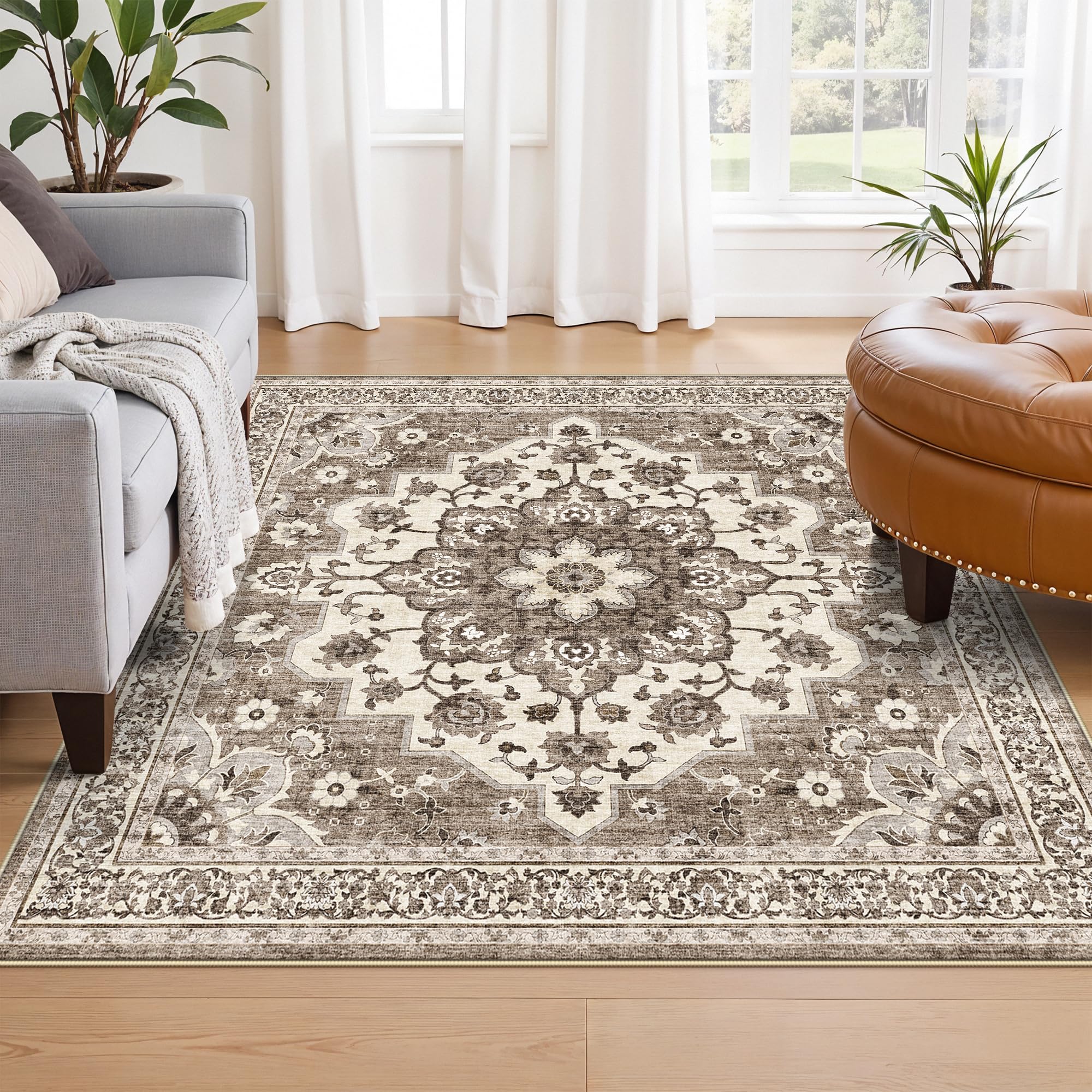 TOPRUUG Washable 5x5 Rug Square - Ultra Soft Living Room Area Rug Under Sofa Non-Slip Rugs for Bedroom Dining Room - Stain Resis