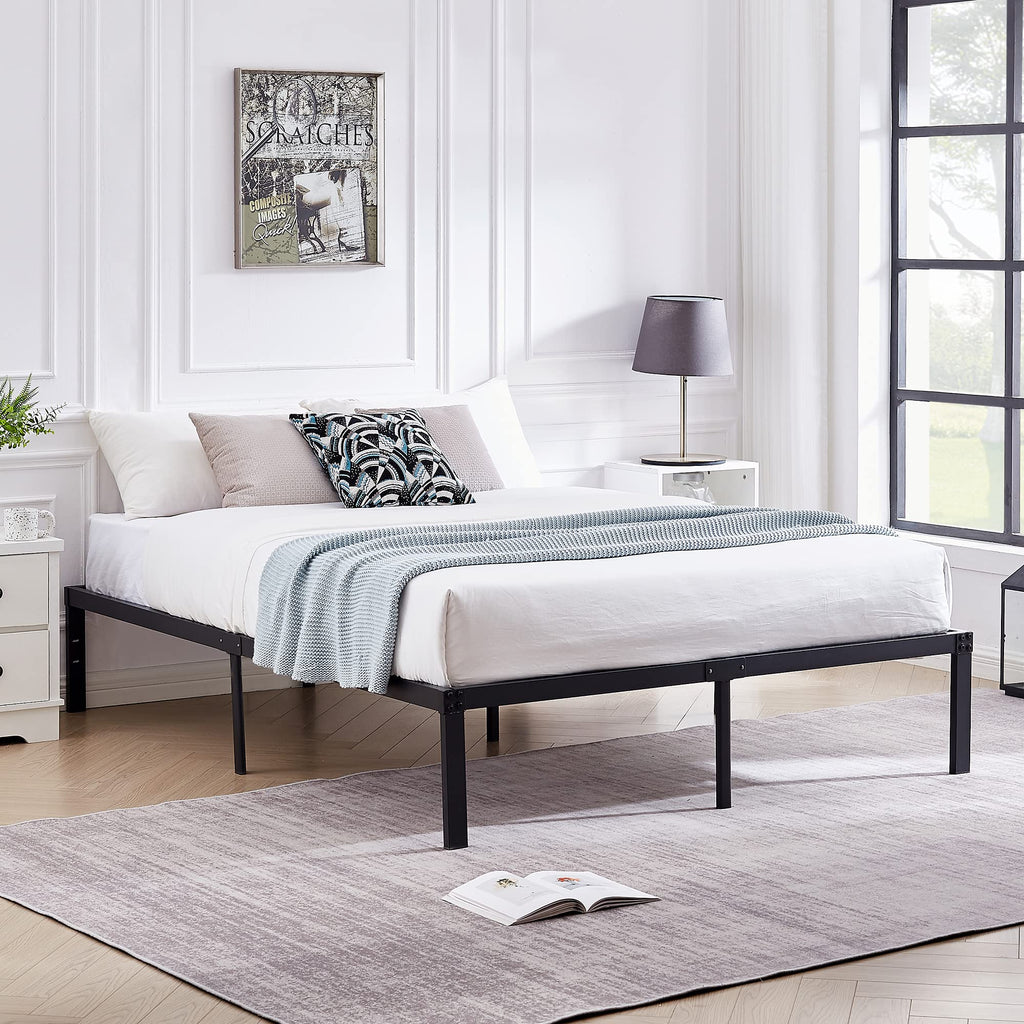 Vecelo 14 Inch Metal Full Size Bed Frame,Black Basic Steel Slats Platform,Heavy Duty Steel Slat/Noise Free&No Box Spring Needed Modern(2 Set)