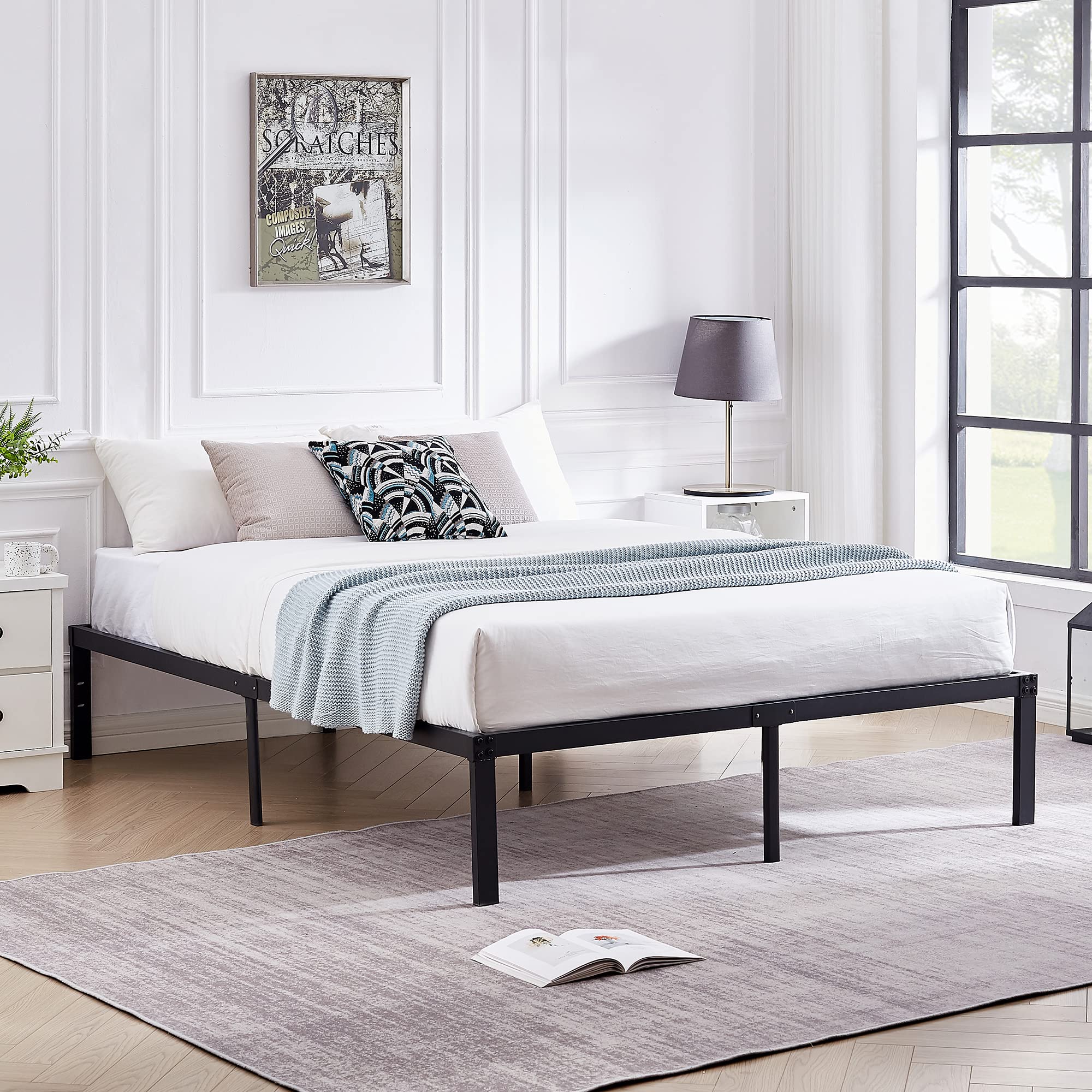 Vecelo 14 Inch Metal Full Size Bed Frame,Black Basic Steel Slats Platform,Heavy Duty Steel Slat/Noise Free&No Box Spring Needed Modern(2 Set)