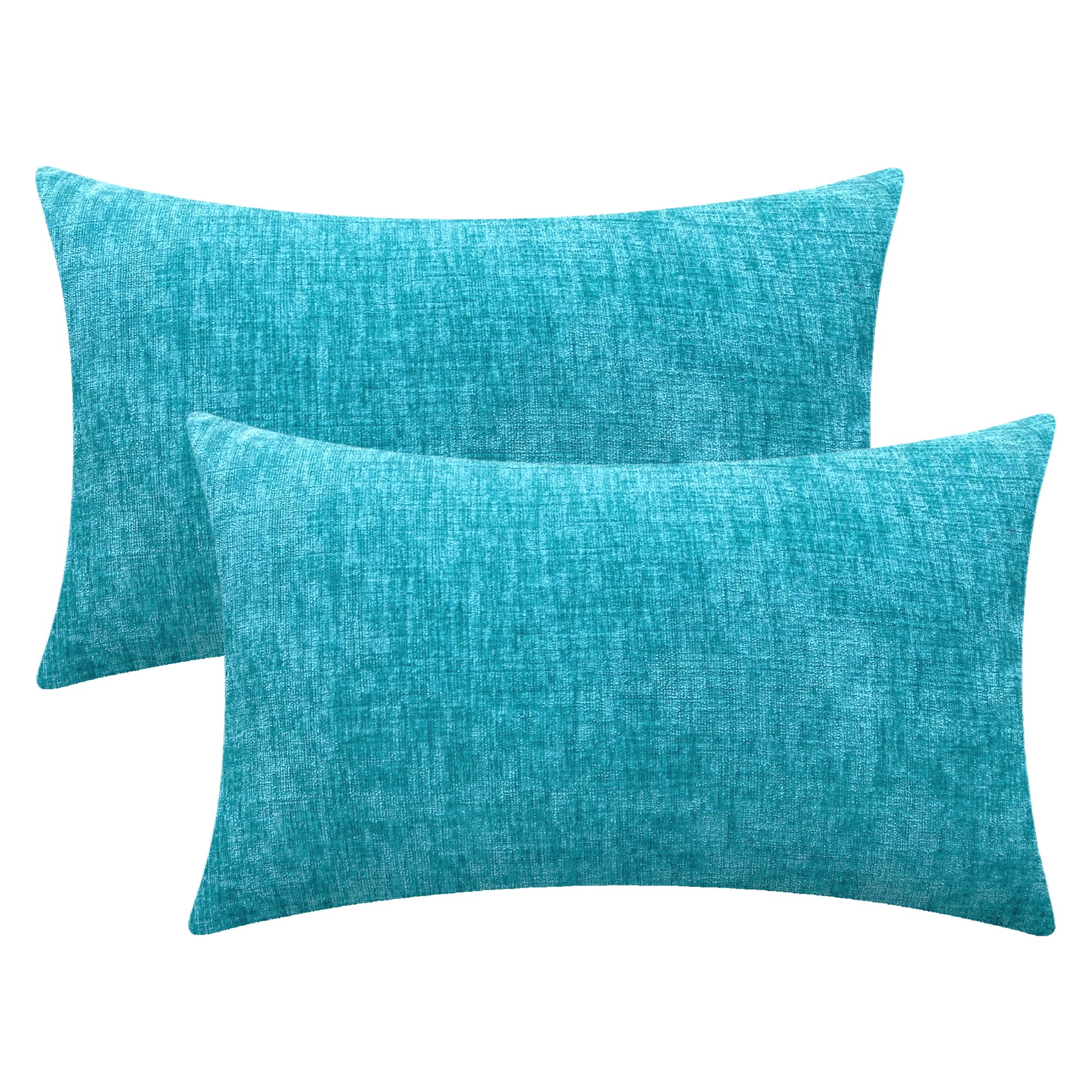 Calitime Pack Of 2 Cozy Throw Pillow Covers Cases For Couch Sofa Home Decoration Solid Dyed Soft Chenille 16 X 26 Inches Lake Bl