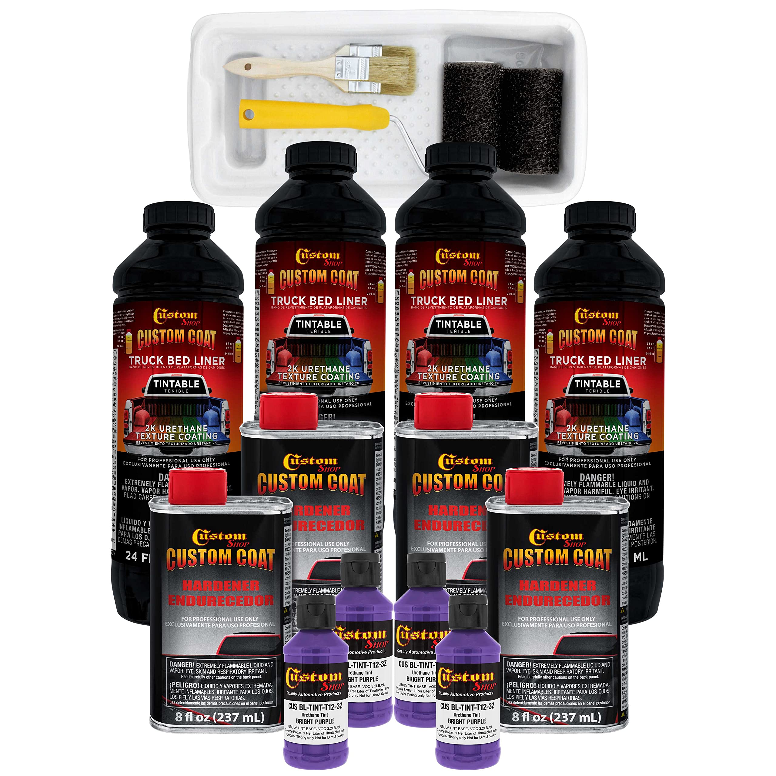Custom Coat Bright Purple 1 Gallon Urethane Roll-On, Brush-On Or Spray-On Truck Bed Liner Kit With Roller And Brush Applicator K