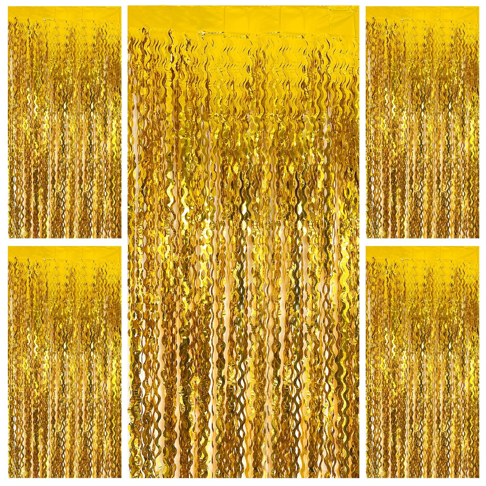Backdrop for Party Decorations, Wave Foil Fringe Curtain Tinsel Photo Backdrop Gold Tinsel Curtain Party Backdrop Streamers for 