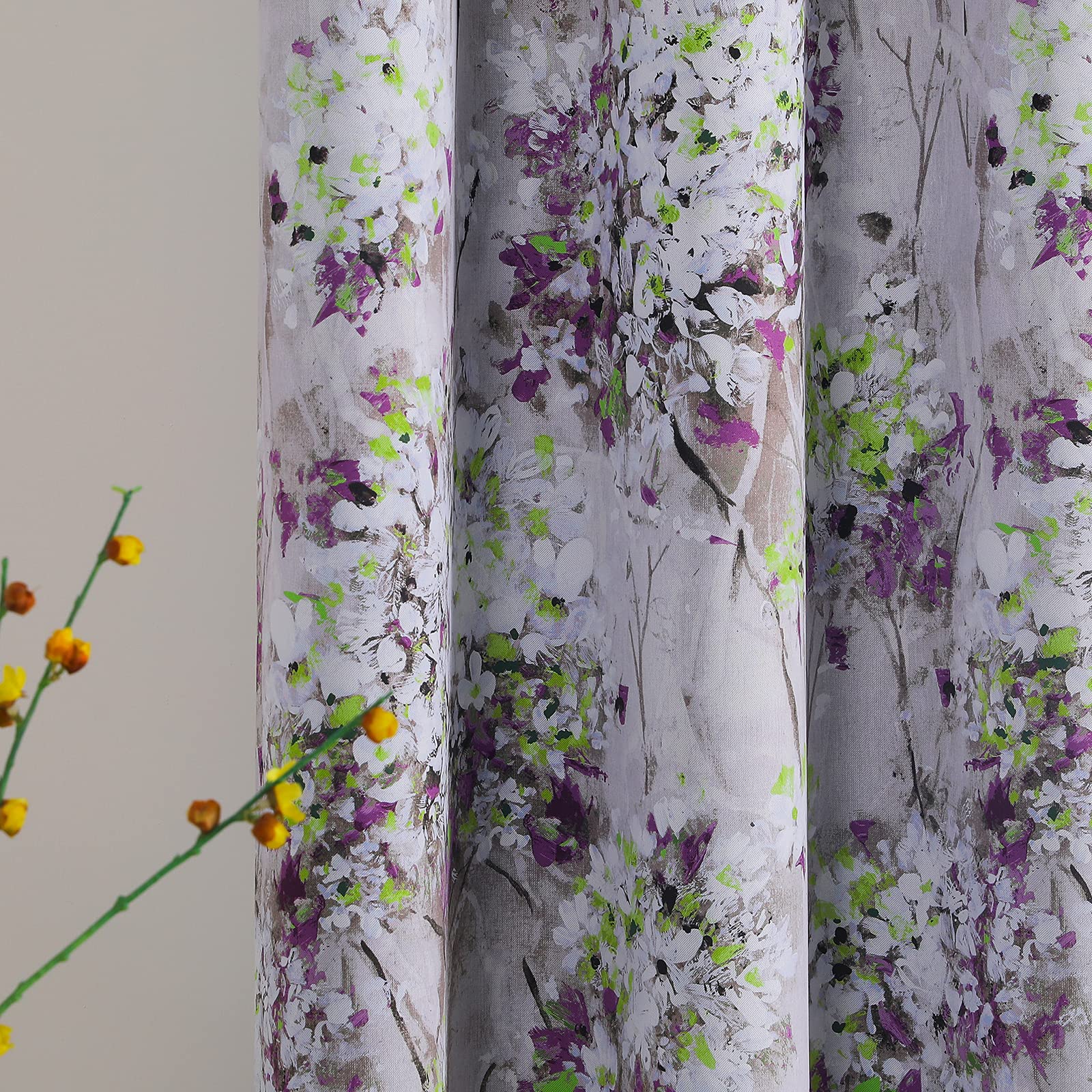 Mysky Home Purple Curtains 72 Inches Long Thermal Insulated Room Darkening Curtains 2 Panels For Living Room Bedroom Vintage Flo