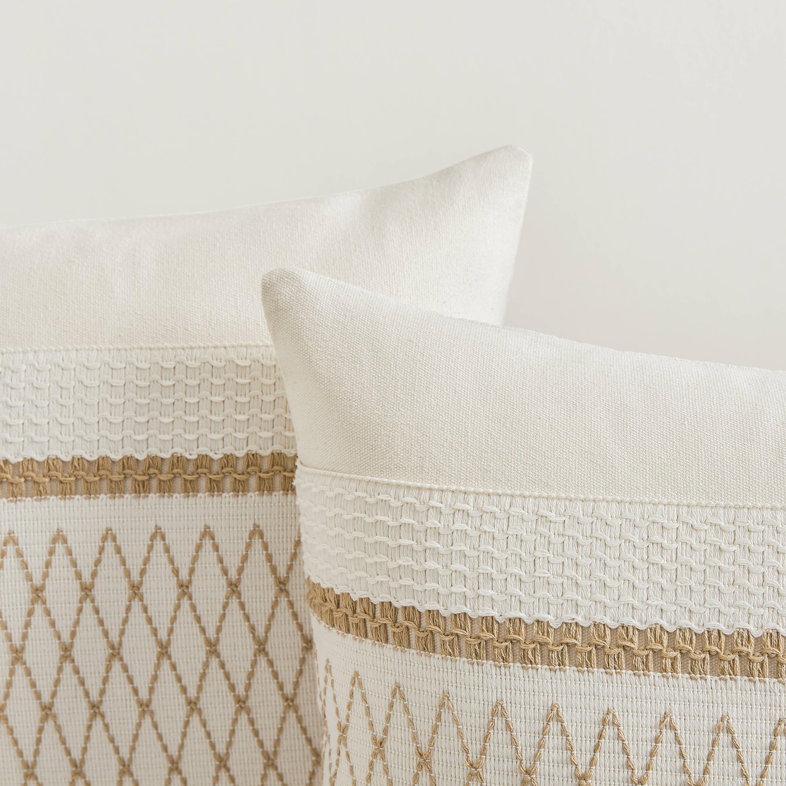 Zeemart 2 Packs Cotton Boho Throw Pillow Covers 16X16 Inch Grid Brown, Soft Farmhouse Decorative Couch Pillow Cases Neutral Cushion Covers For Sofa Bed Living Room Home Decor