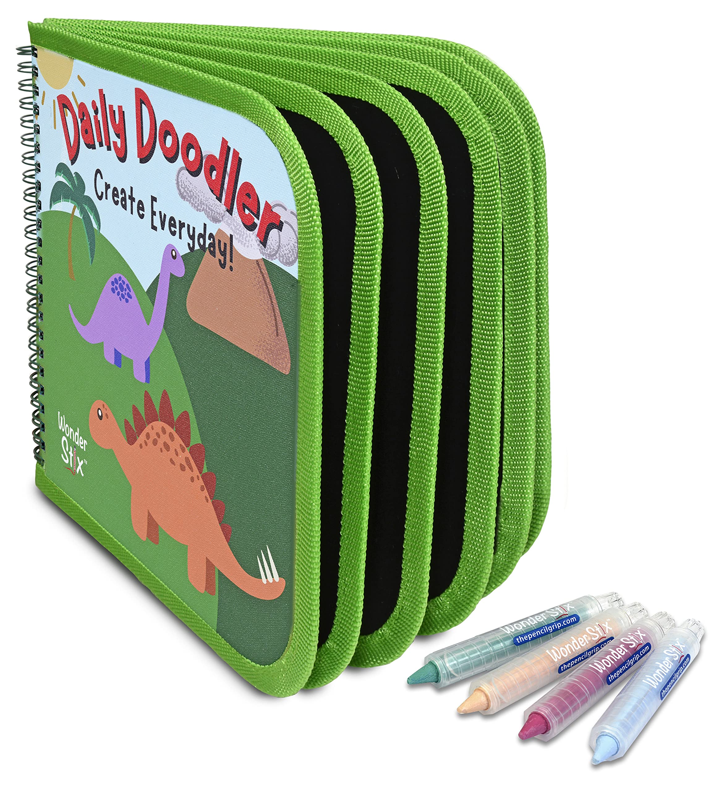 The Pencil Grip Daily Doodler Reusable Activity Book- Dino Cover, Includes 4 Wonder Stix