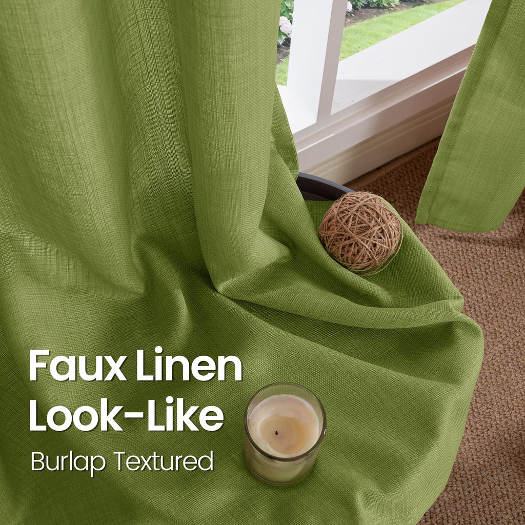 Bgment Curtains 63 Inch Length 2 Panels Set For Bedroom, Grommet Thick Linen Look Burlap Textured Light Filtering Privacy Window Drapes For Farmhouse Living Room, 42 X 63 Inch, Olive Green