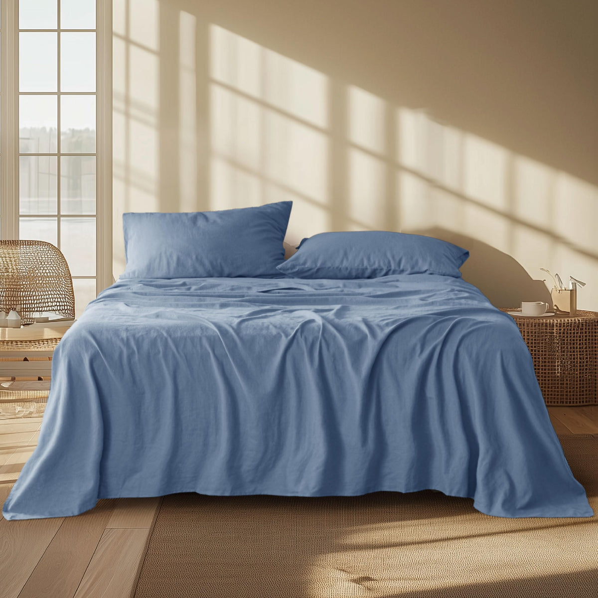 Bedsure Linen Sheets - Linen Bedsheets Queen Size Bed, Blend From Linen Cotton Sheets, Breathable & Soft Cotton Bedsheets, Gifts