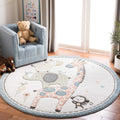 SAFAVIEH Carousel Kids Collection Area Rug - 53 Round, Ivory, Animal Design, Non-Shedding & Easy Care, Ideal for High Traffic A