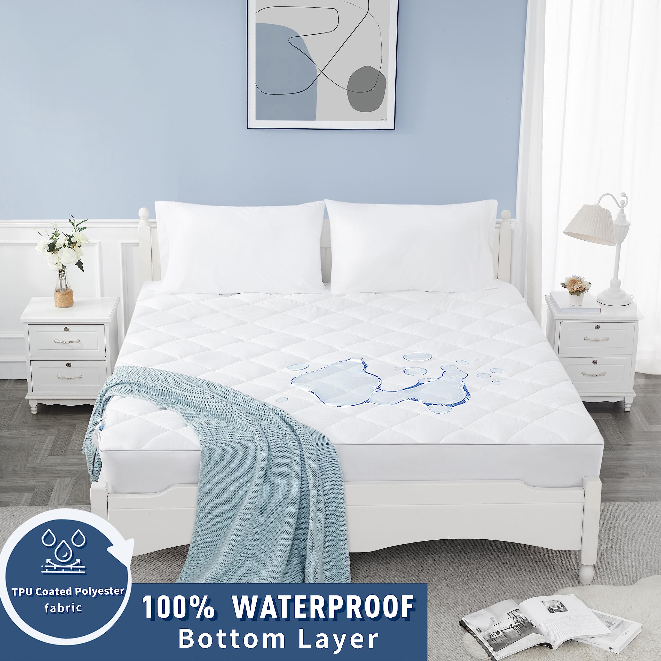 Sunflower Quilted Full Mattress Protector, Mattress Pad Full, Cotton Full Mattress Cover Waterproof, 18-22' Extra Deep Pocket Thin Version, Hypoallergenic Soft Durable