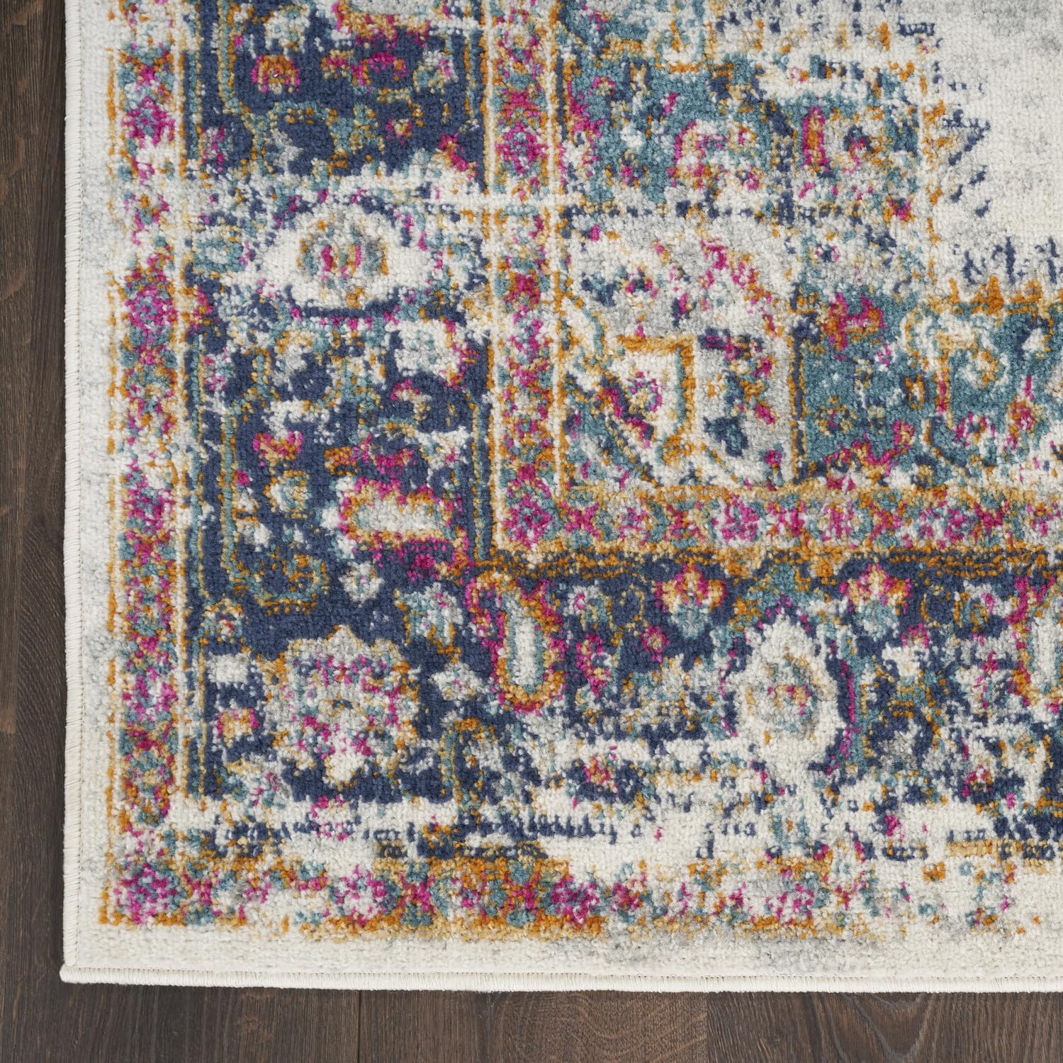 Nourison Passion Bordered Ivory Blue 2'2'' X 10' Area -Rug, Easy -Cleaning, Non Shedding, Bed Room, Living Room, Dining Room, Ki