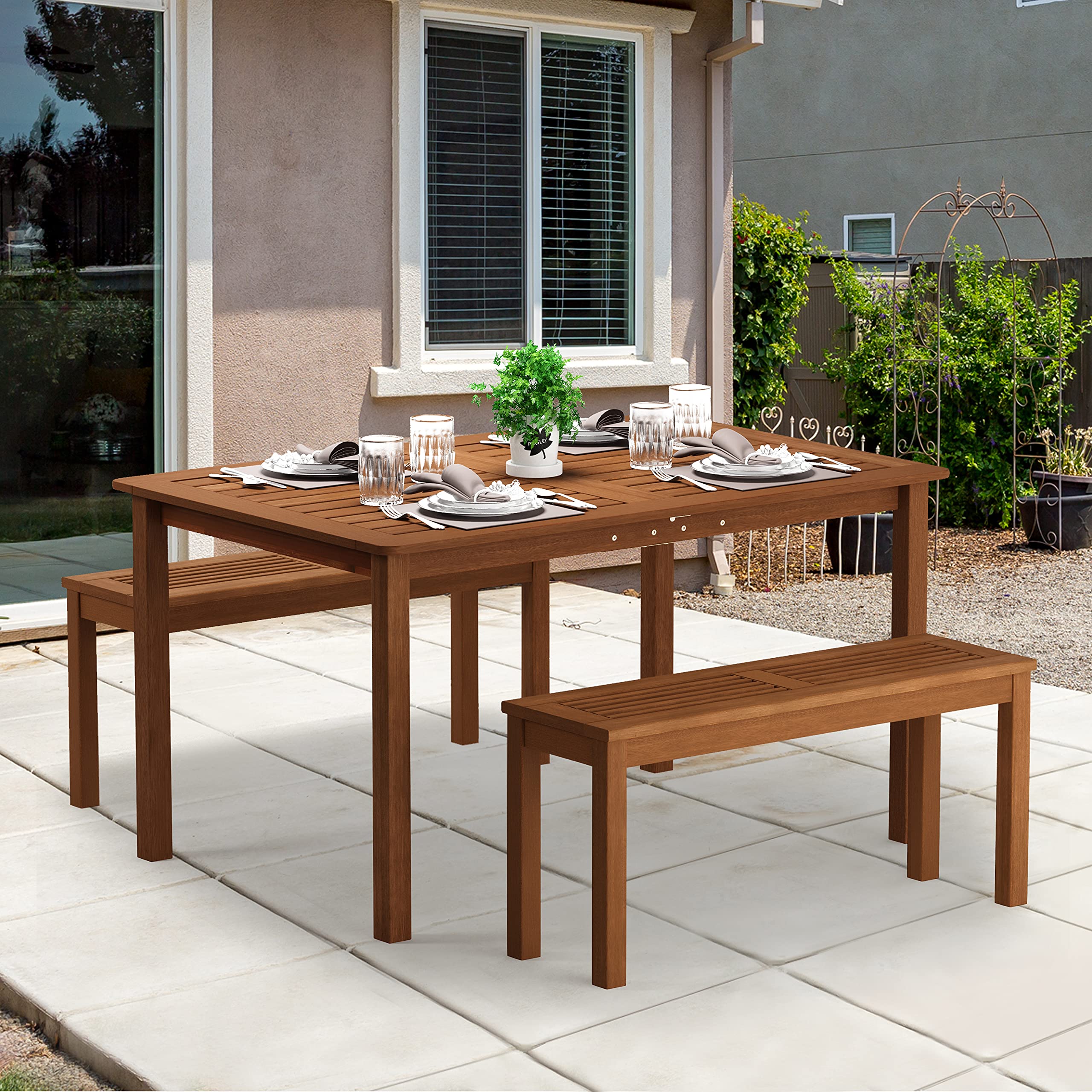 Furinno Tioman Outdoor Dining Table, Natural 35.5'D X 59.0'W X 29.0'H