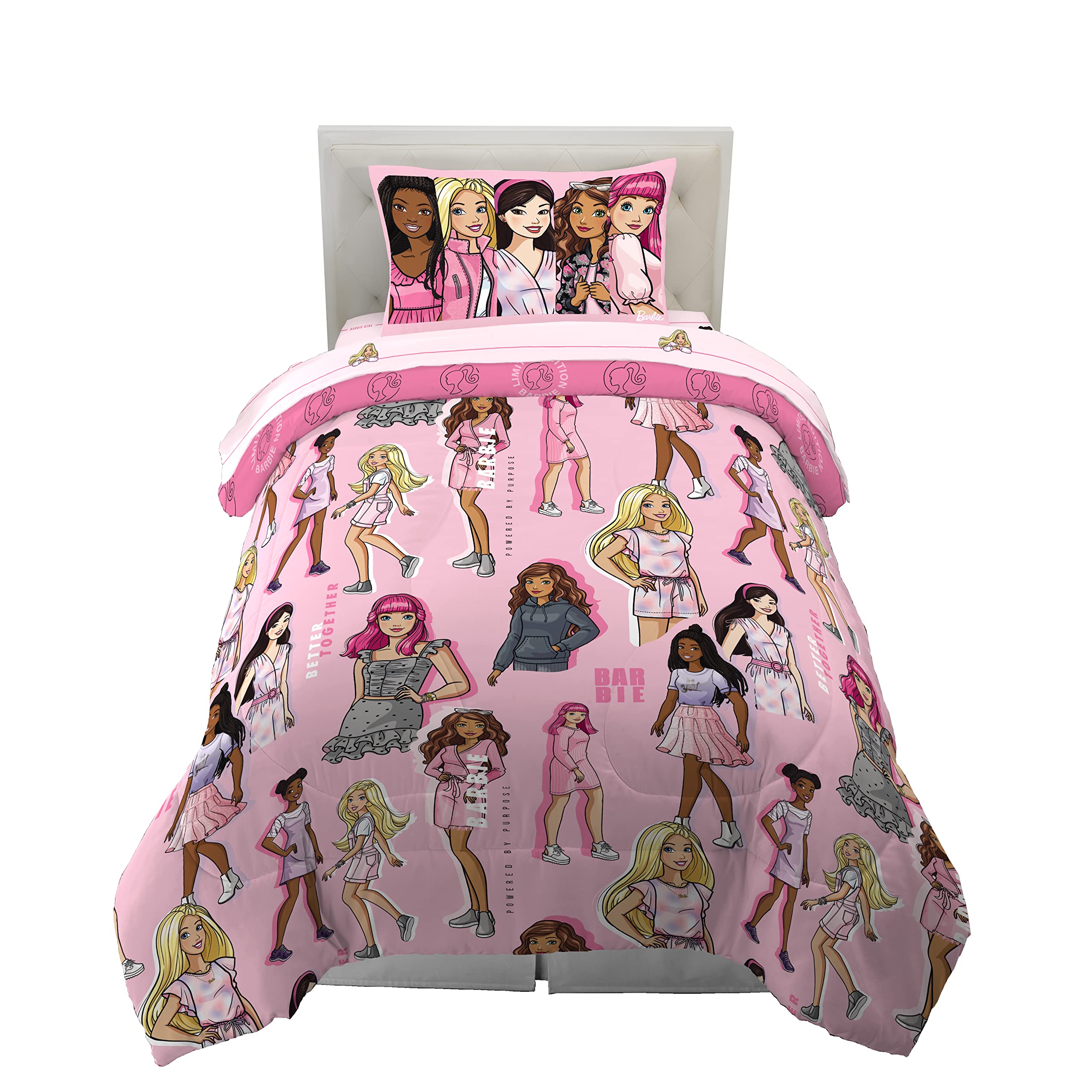 Franco Barbie Barbiecore Bedding Super Soft Comforter And Sheet Set With Sham, 5 Piece Twin Size, College Dorm Essentials (Offic
