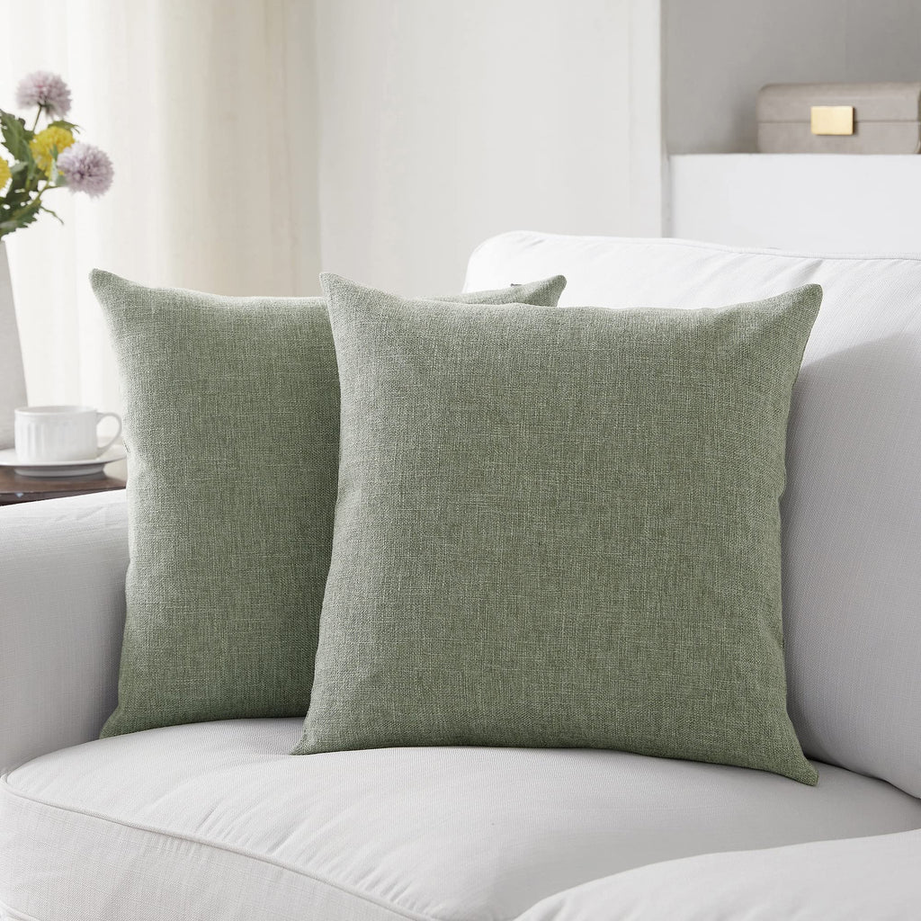 Meekio Set Of 2 Dark Sage Pillow Covers 16 X 16 Inch Farmhouse Boho Decorative Throw Pillow Covers Linen Cushion Covers For Sofa Couch Décor