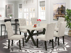 East West Furniture X626El635-7 7 Piece Dinette Set Consist Of A Rectangle Dining Room Table With X-Legs And 6 Doeskin Linen Fabric Parsons Dining Chairs, 36X60 Inch, Multi-Color