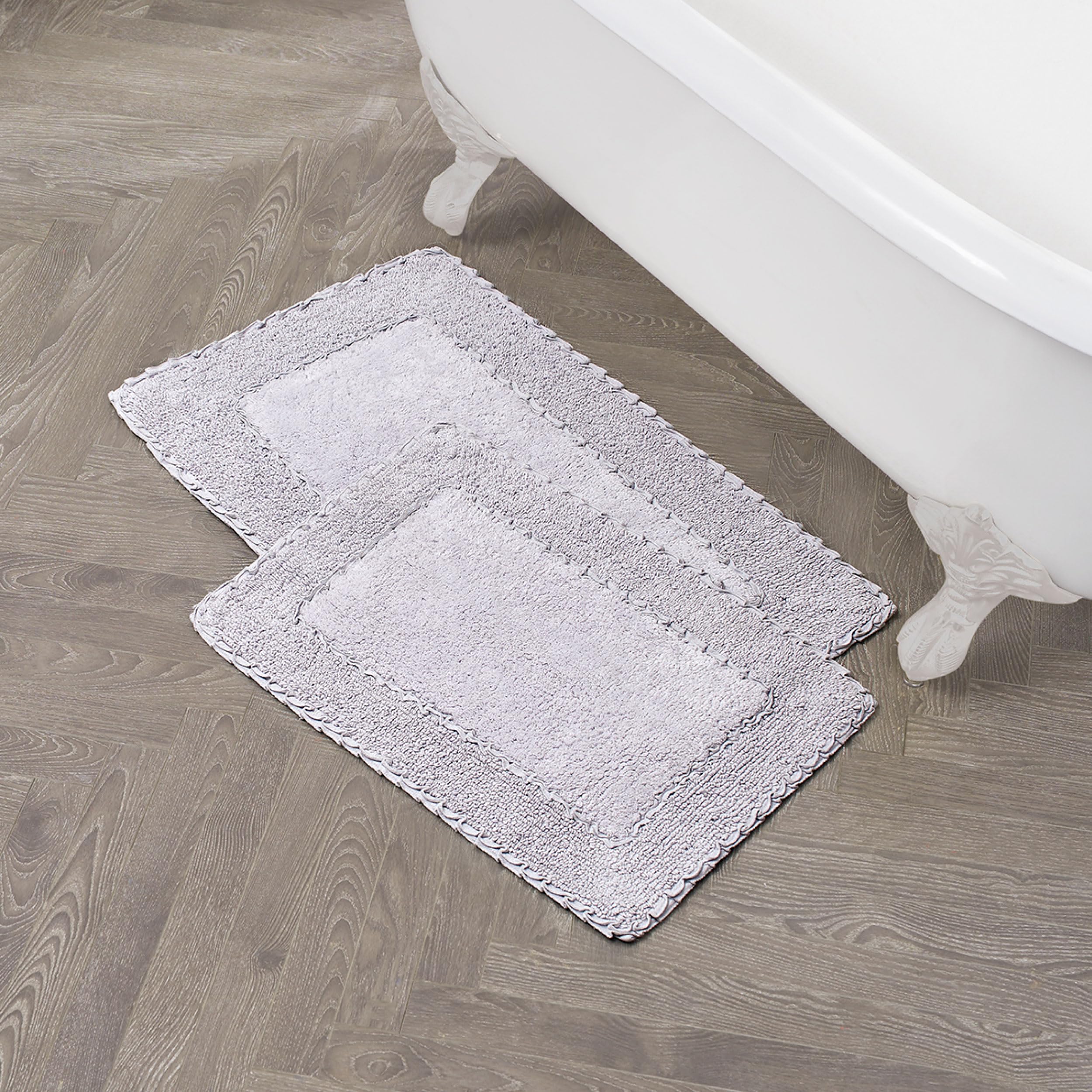 Laura Ashley Ruffle Border 100% Cotton Bath Rug Set, Purple, 17 x 24/ 20 x 32