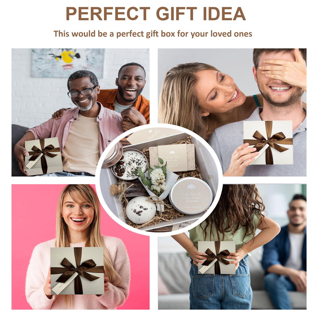 Laurgifts Birthday Gift For Women Coffee Scented Gift Set Box - Candle Gift Basket For Any Coffee Lover, Coworker Gift Idea - Sp