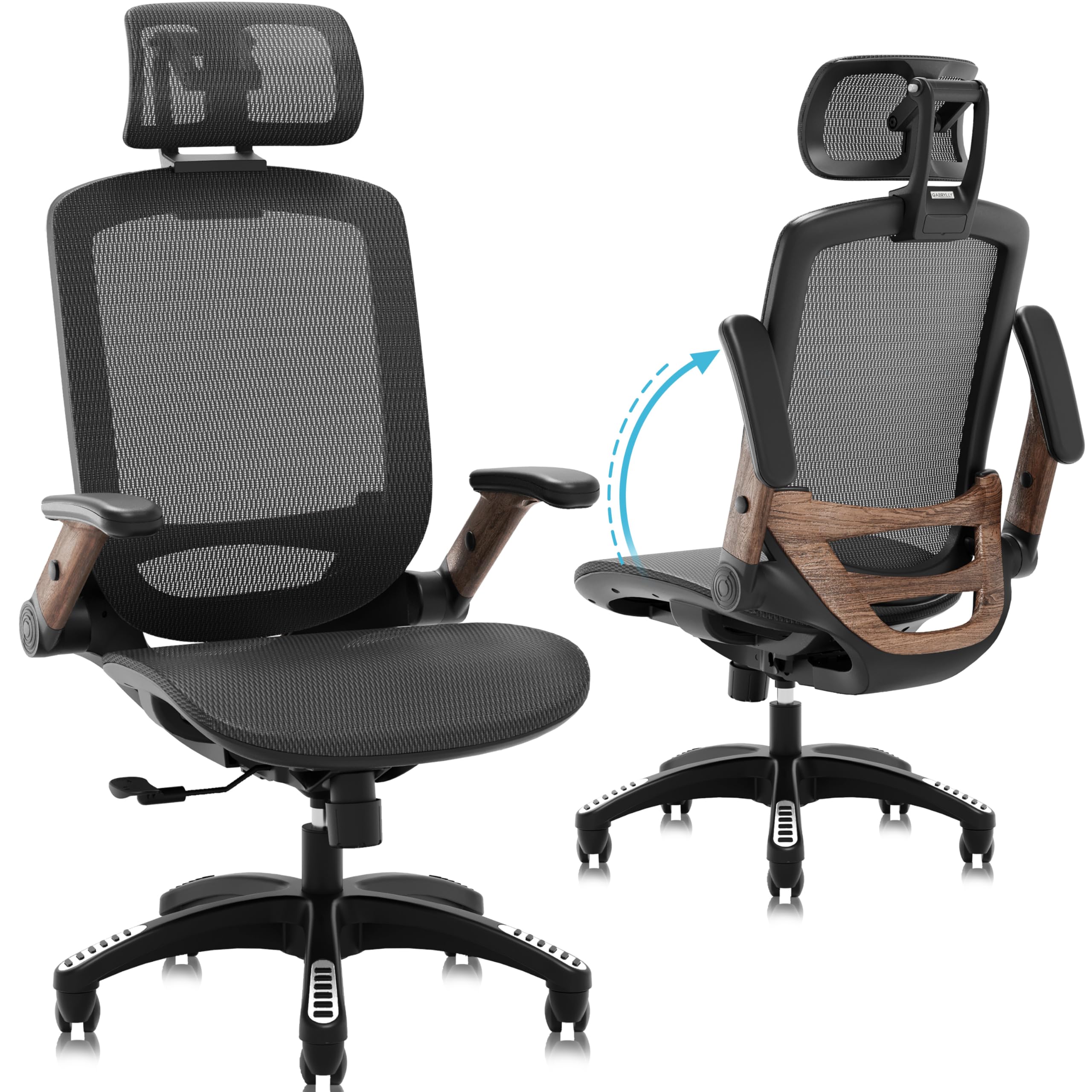 Gabrylly Ergonomic Office Chair, High Back Home Desk Chair With Headrest, Flip-Up Arms, 90-120 Tilt Lock And Wide Cushion, Big A