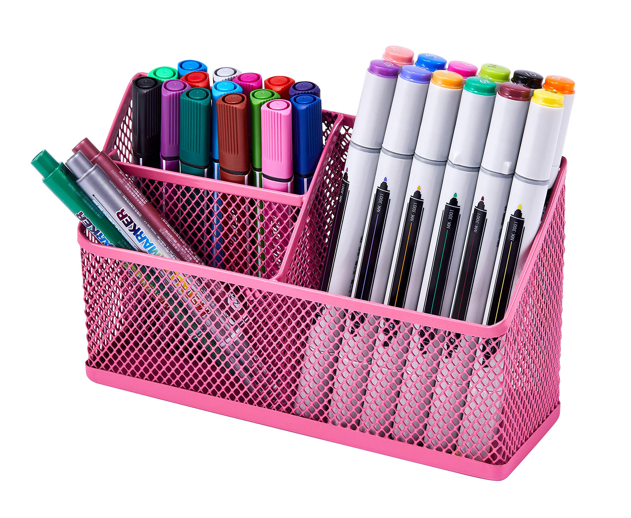 Lockermate Magnetic Pencil Holder, Locker Organizer With 3 Mesh Storage Compartments, Pink