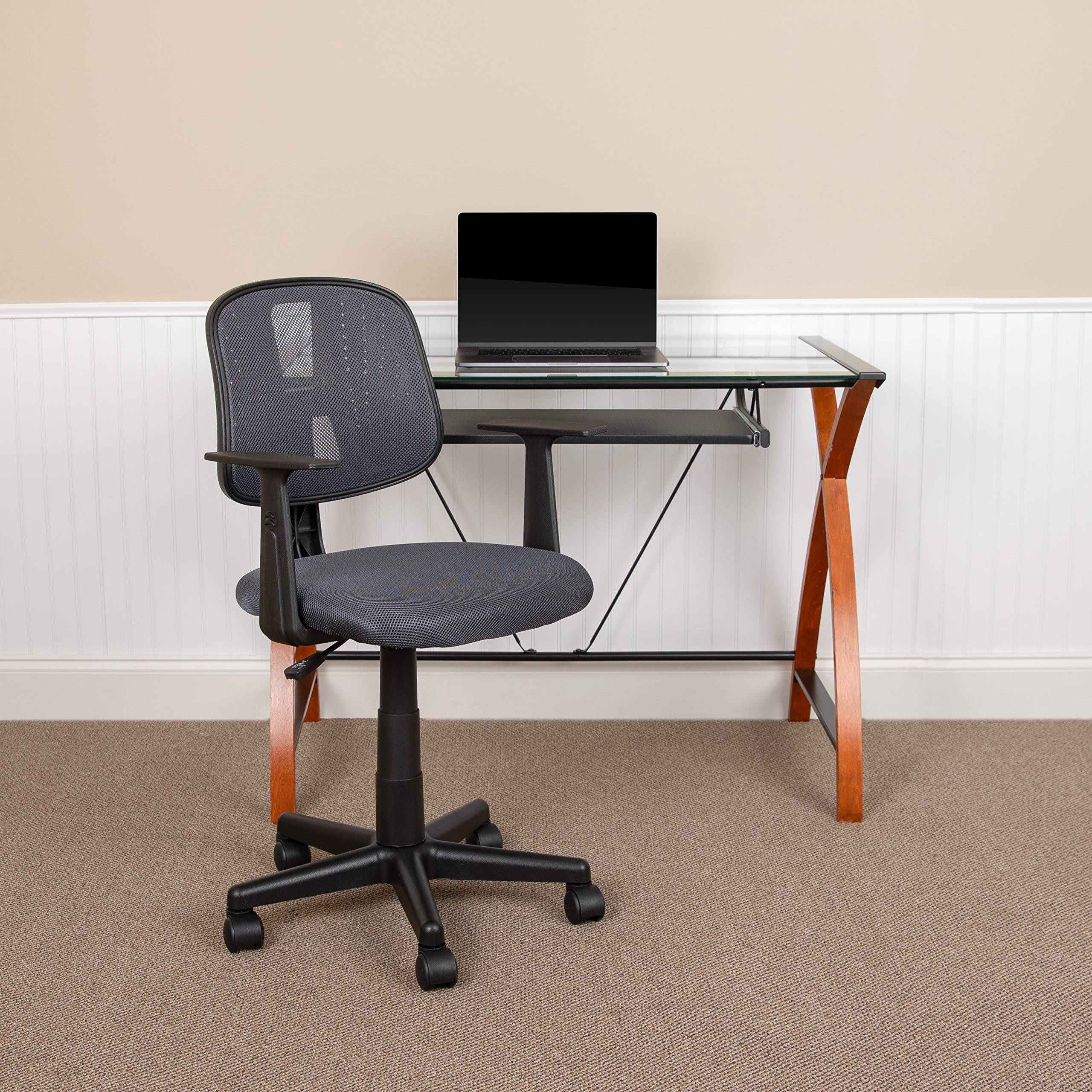 Flash Furniture Flash Fundamentals Mid-Back Gray Mesh Swivel Task Office Chair With Pivot Back And Arms