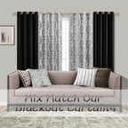 Mrs.Naturall Black Curtains 63 Inch Length For Bedroom 2 Panel Set,Light Blocking Grommet Damask Medallion Print 50% Black Out Curtains 63 Inch Long