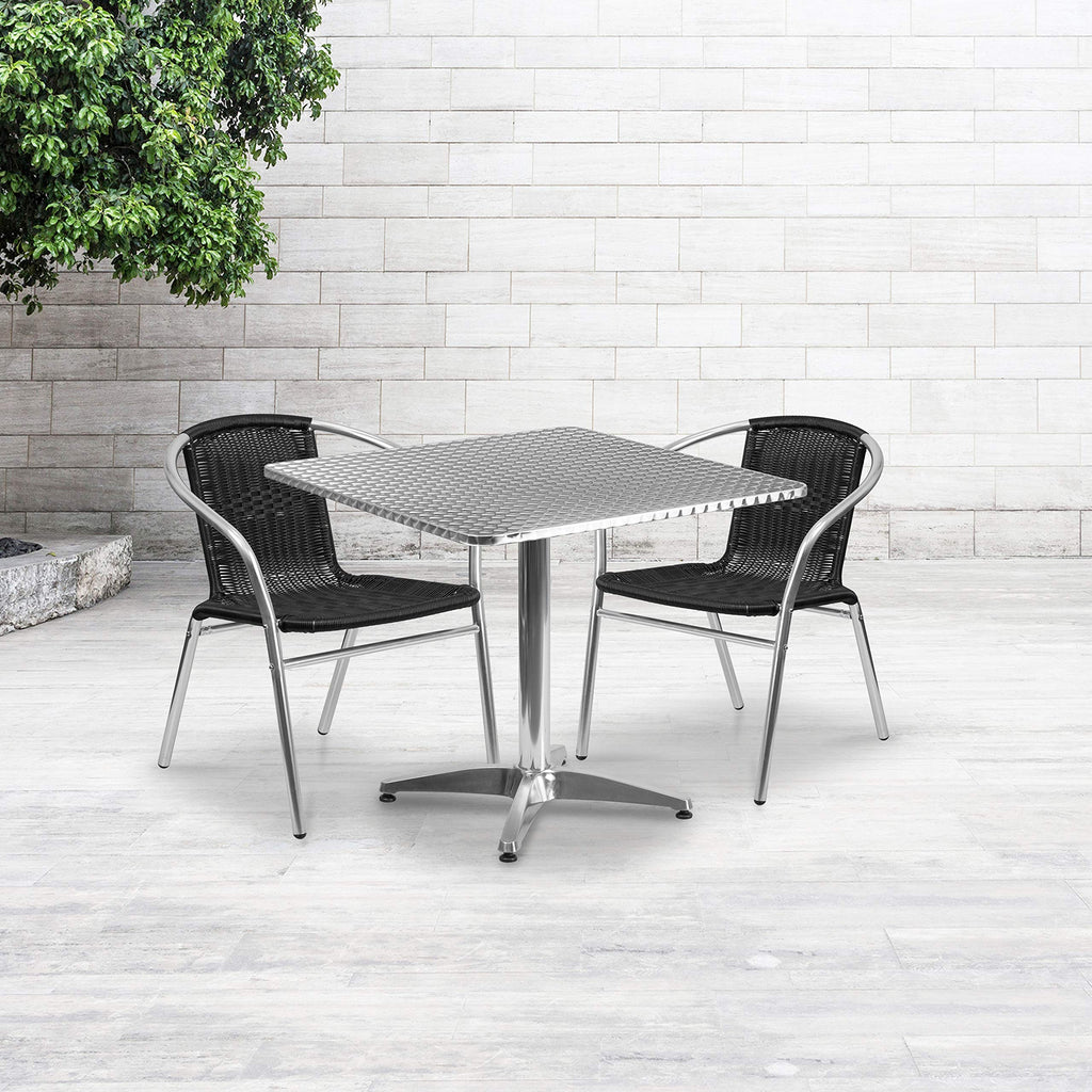 Flash Furniture Lila 31.5'' Square Aluminum Indoor-Outdoor Table Set with 2 Black Rattan Chairs