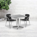 Flash Furniture Lila 31.5'' Square Aluminum Indoor-Outdoor Table Set with 2 Black Rattan Chairs