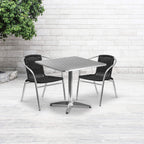 Flash Furniture Lila 31.5'' Square Aluminum Indoor-Outdoor Table Set with 2 Black Rattan Chairs