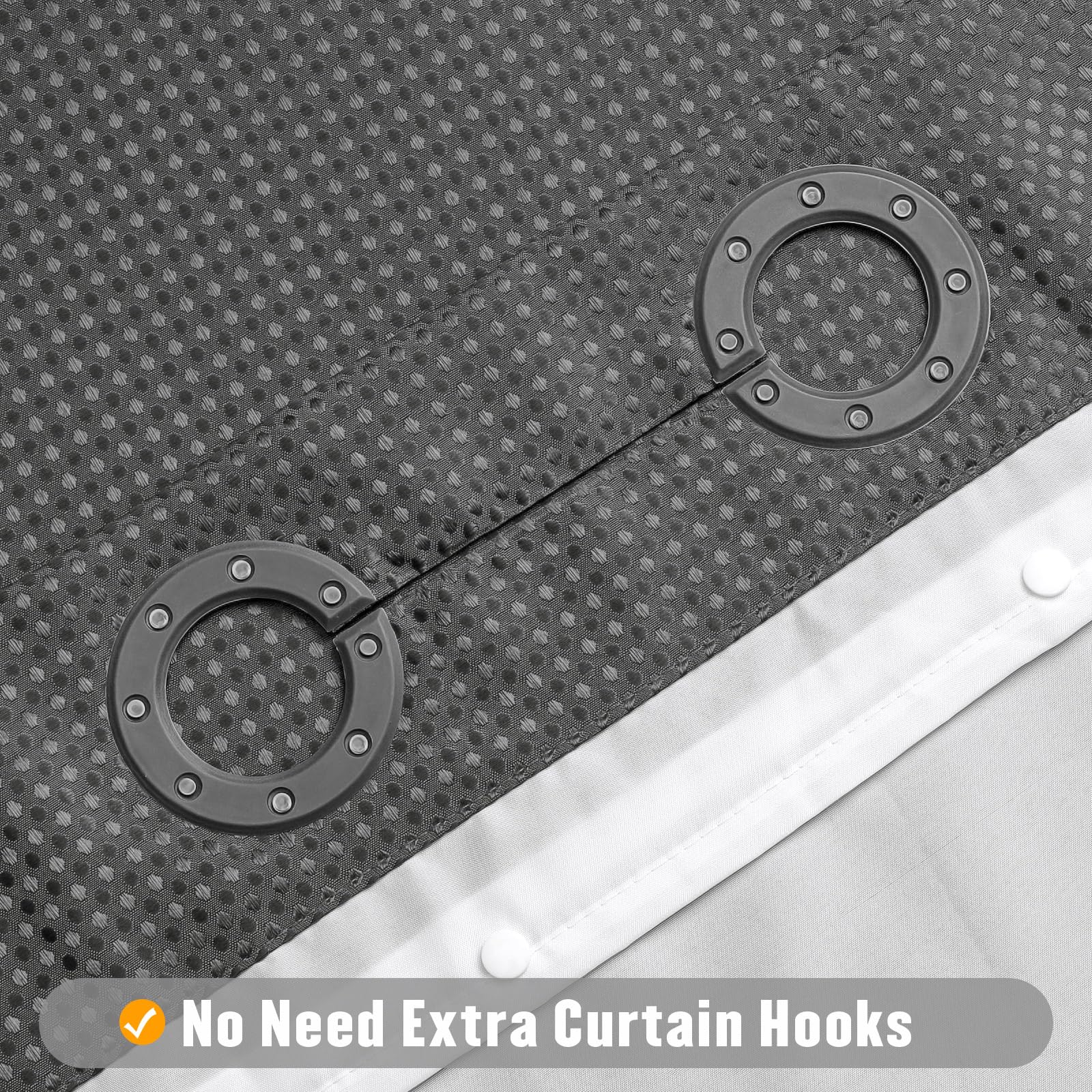 Mitovilla No Hooks Needed Extra Long Shower Curtain Set With Snap-In Liner, Grey 86 Inch Xl Heavyweight Waffle Fabric Cloth Show