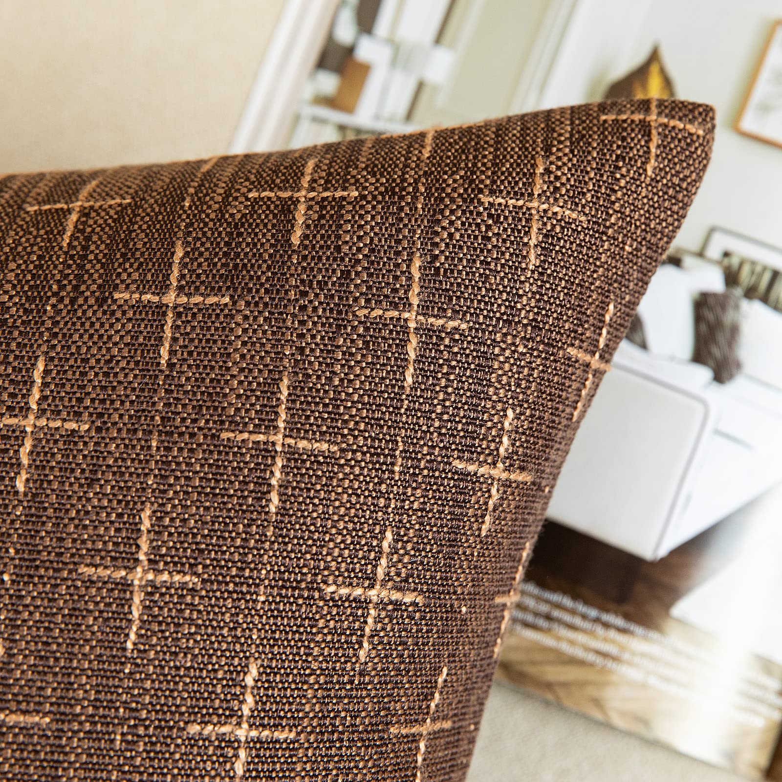 Miulee Pack Of 2 Decorative Burlap Linen Throw Pillow Covers Modern Farmhouse Pillowcase Rustic Woven Textured Cushion Cover For Sofa Couch Bed 24X24 Inch Dark Coffee