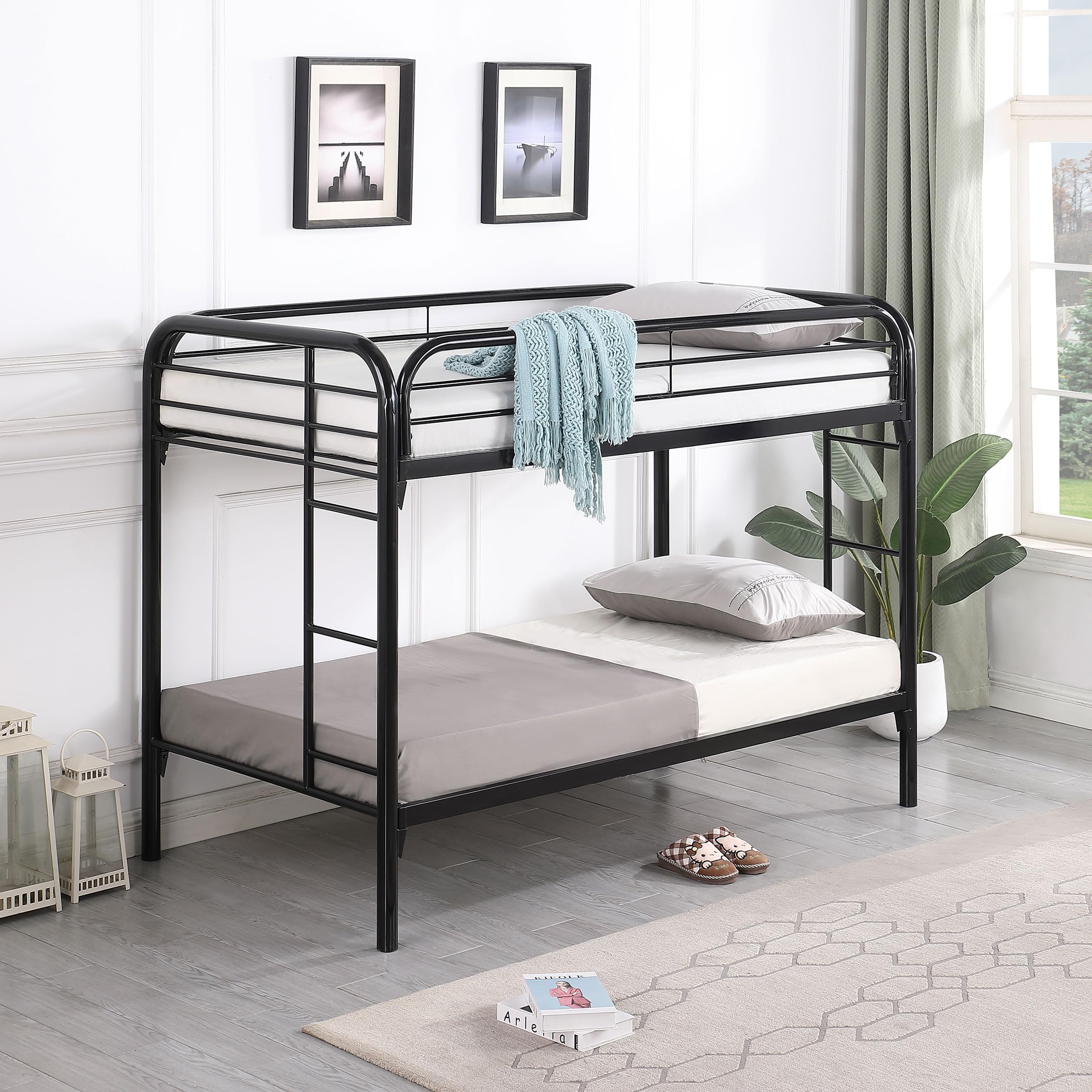 Coaster Home Furnishings Morgan Twin Over Twin Sturdy Metal Modern Bunk Bed Heavy Duty Steel Welded Slat Frame Easy Assembly Black 2256K
