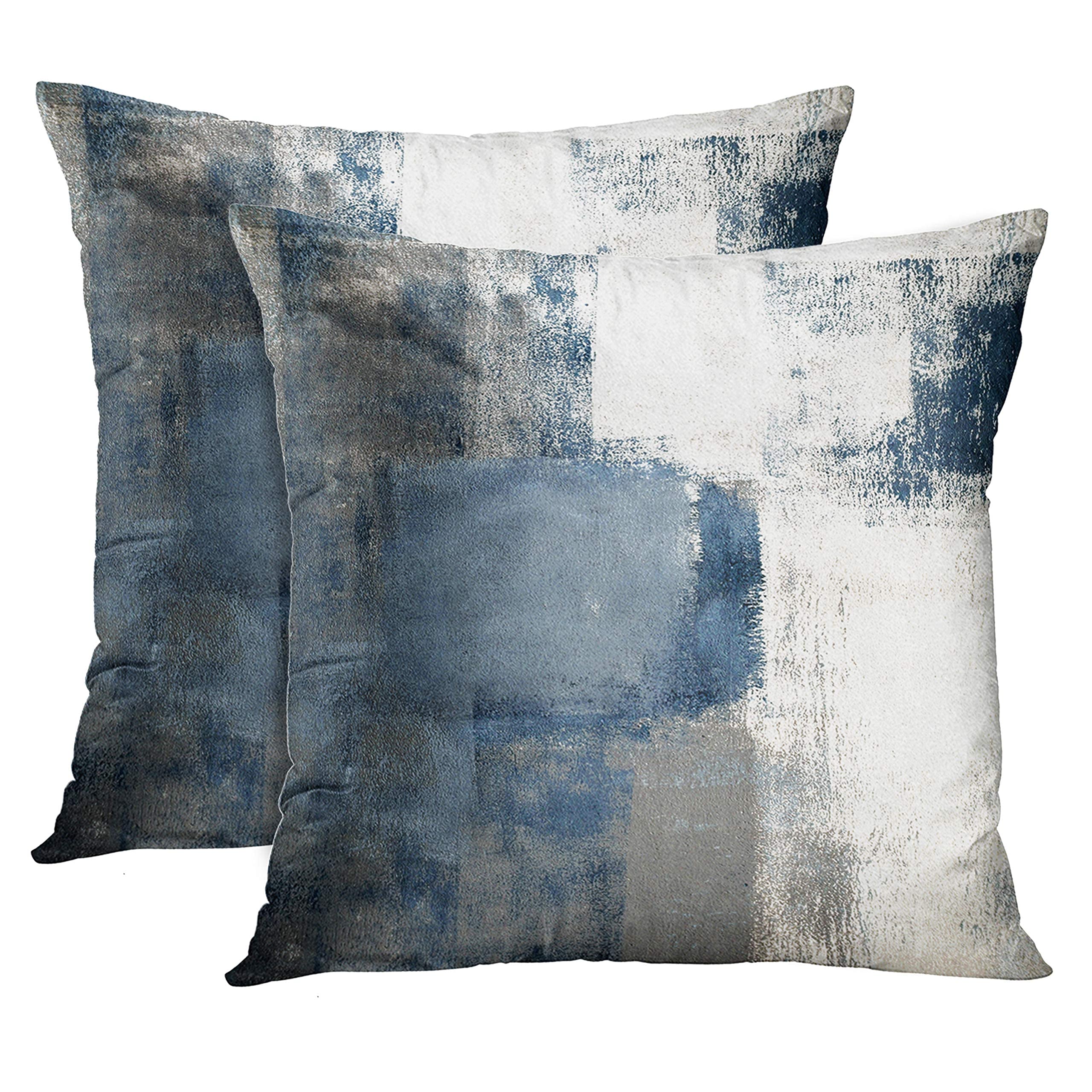 Emvency Set Of 2 Throw Pillow Covers Modern Abstract Painting Blue White And Gray Decorative Sofa Pillow Cases Home Decor Standa
