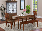 East West Furniture CADU5C-MAH-LC Capri 5 Piece Room Furniture Set Includes a Rectangle Kitchen Table and 2 Faux Leather Dining Chairs with 2 Benches, 36x60 Inch, Mahogany