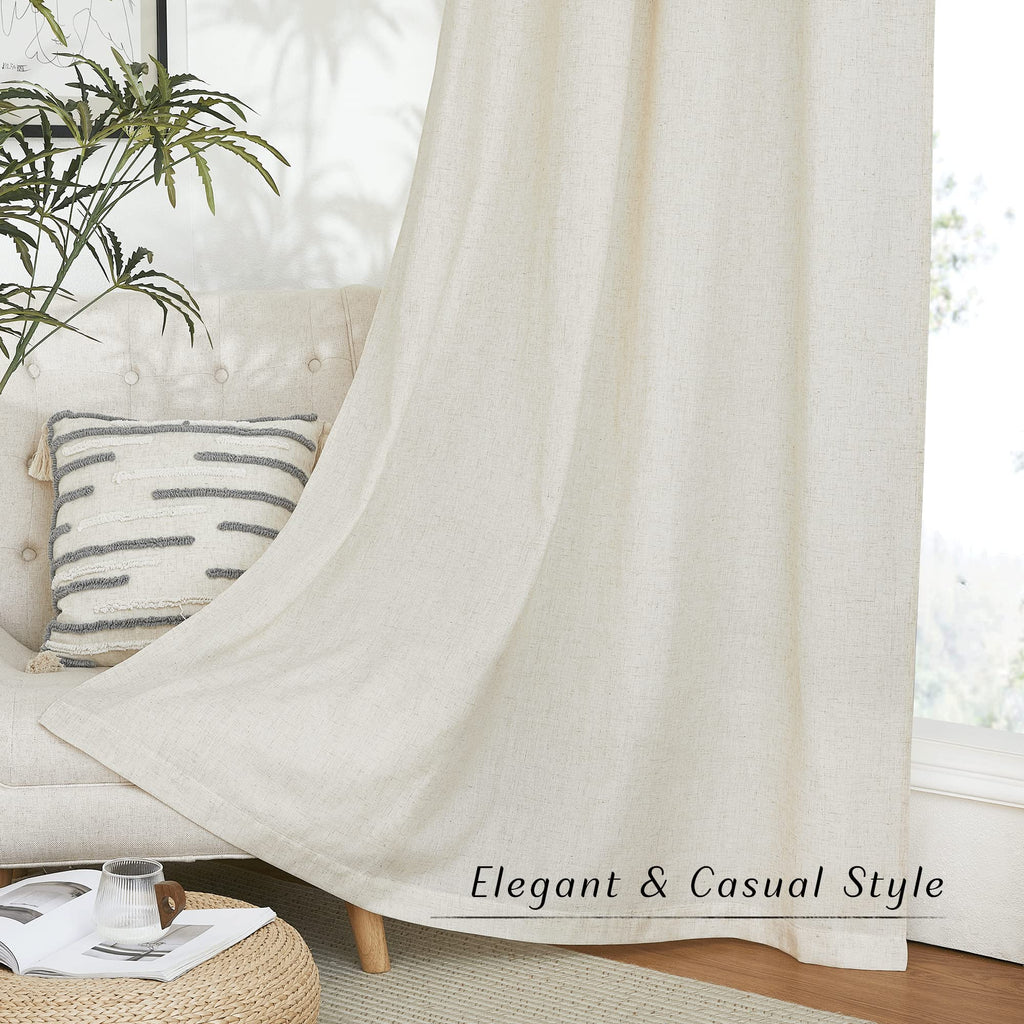NICETOWN Natural Linen Grommet Top Curtains - 55" x 84" - Natural Color
