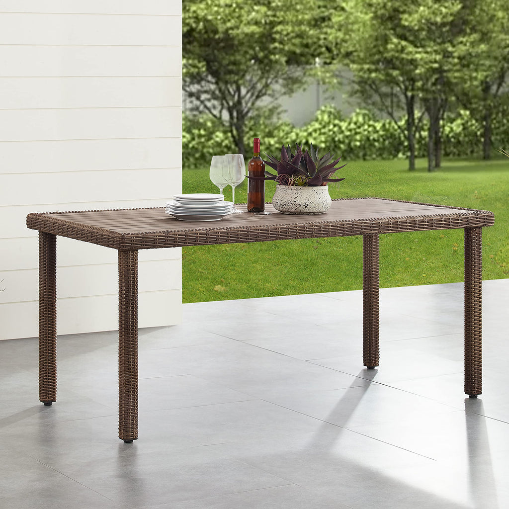 Crosley Furniture Bradenton Wicker 6-Person Outdoor Dining Table With Umbrella Hole For Outside Patio, Weathered Brown
