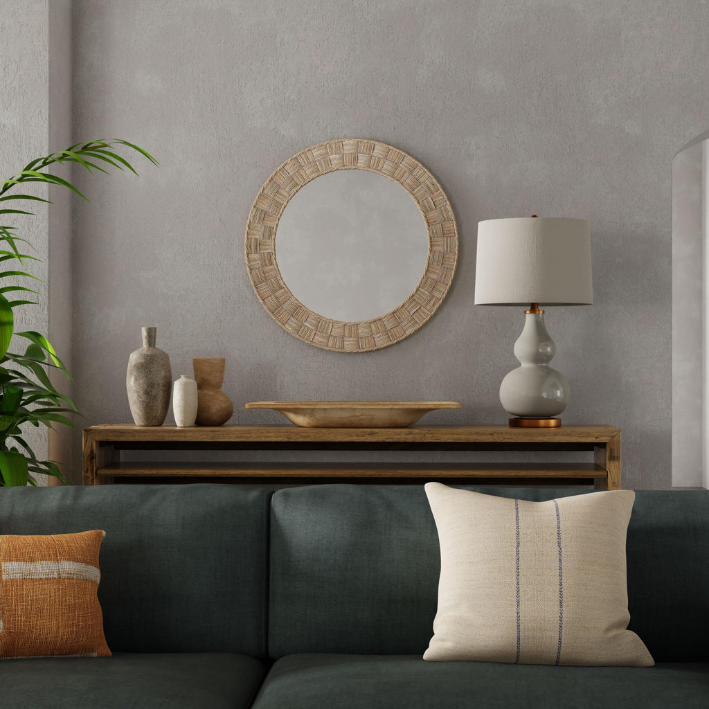 Kouboo Round Rope Wall Mirror, Chequered, Beige/Natural