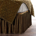 HiEnd Accents Stella Faux Silk Velvet Bed Skirt, Green Ochre, Super Queen Size, Romantic Modern Western Traditional Style Beddin
