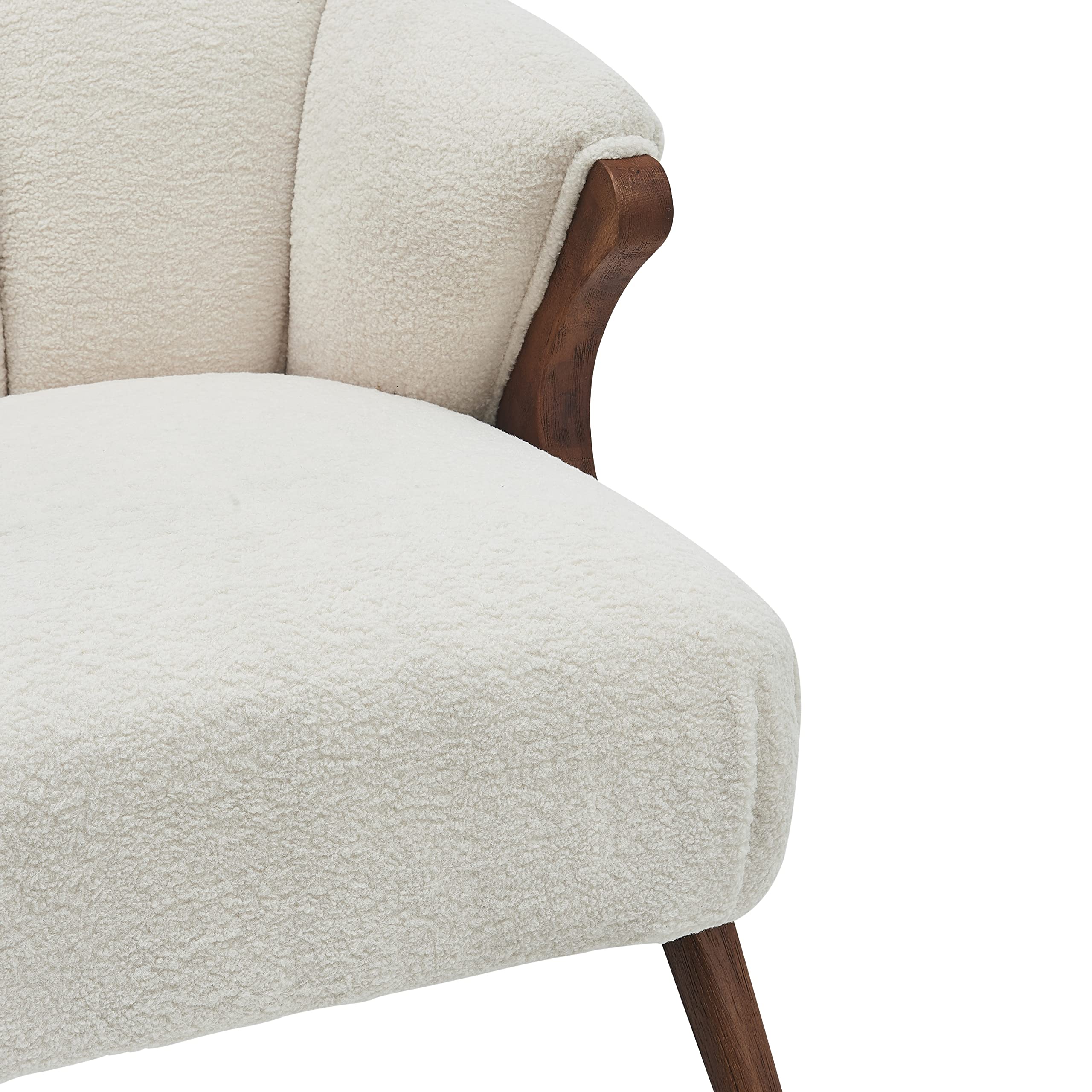 Npd Furniture And More Florence Faux Shearling Fabric Brown Legs Accent Chair, Beige