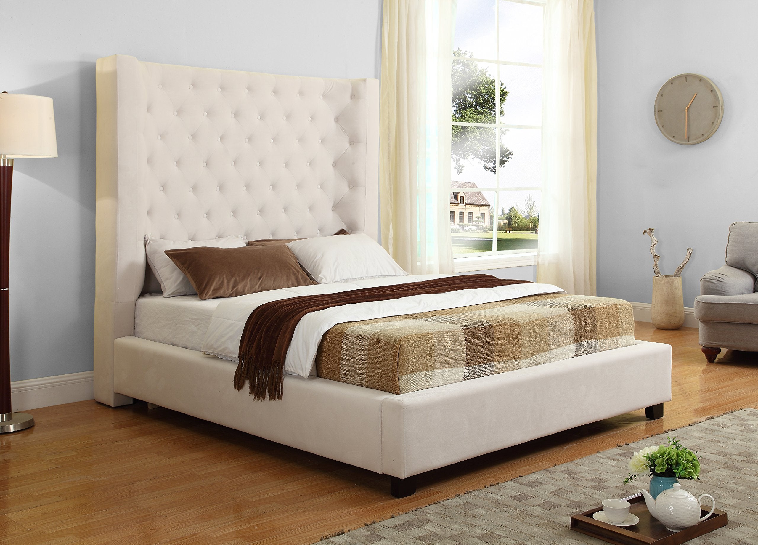 Best Master Furniture Jamie Upholstered Tower Contemporary Bed, Queen, Cream