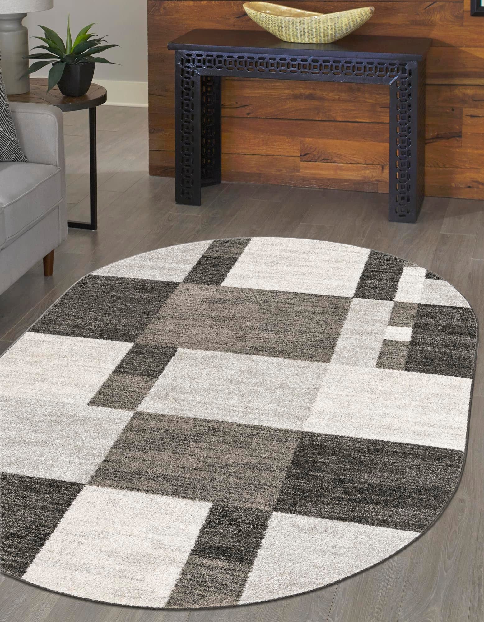 Unique Loom Autumn Collection Area Rug - Providence (3' 3'' x 5' 3'' Oval, Gray/ Ivory)