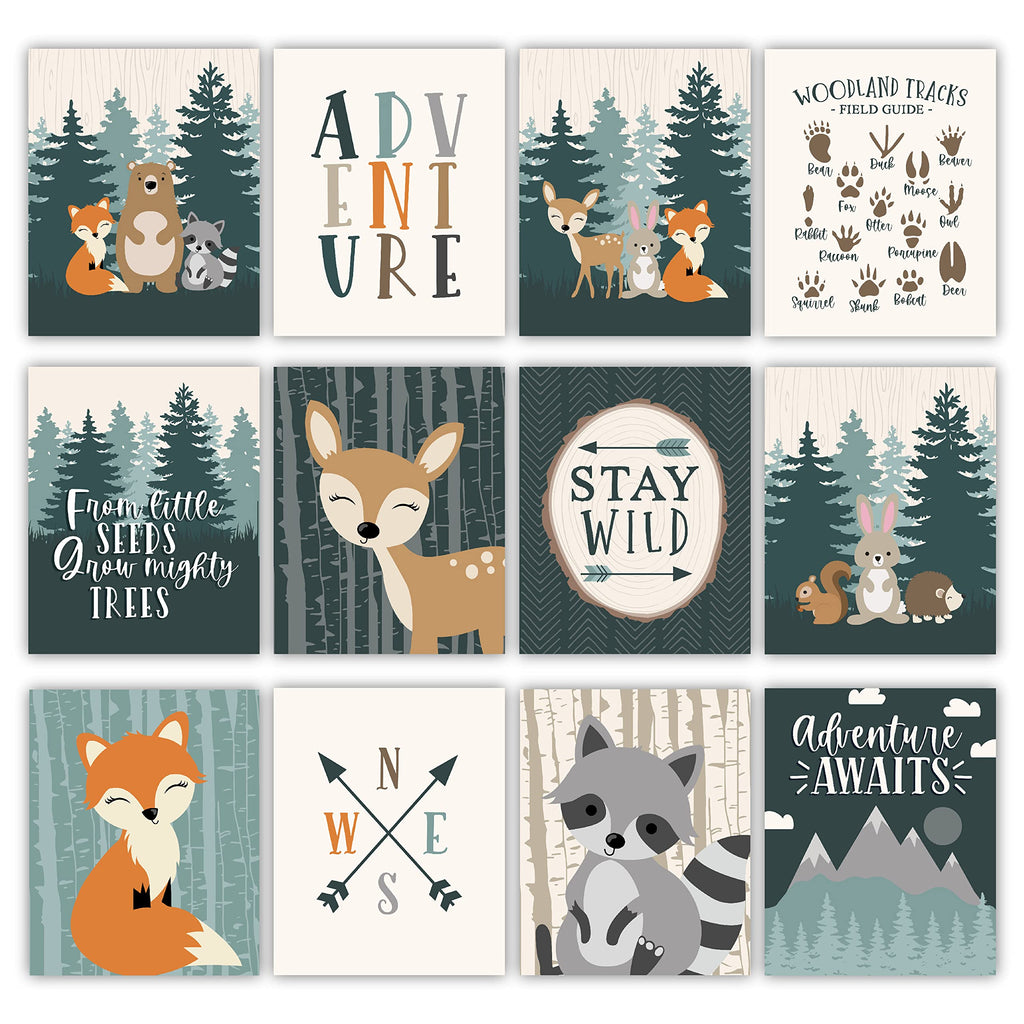Hadley Designs 6 Reversible 8X10 Woodland Nursery Decor For Boys Prints, Baby Boy Nursery Decor, Woodland Wall Decor Baby Shower