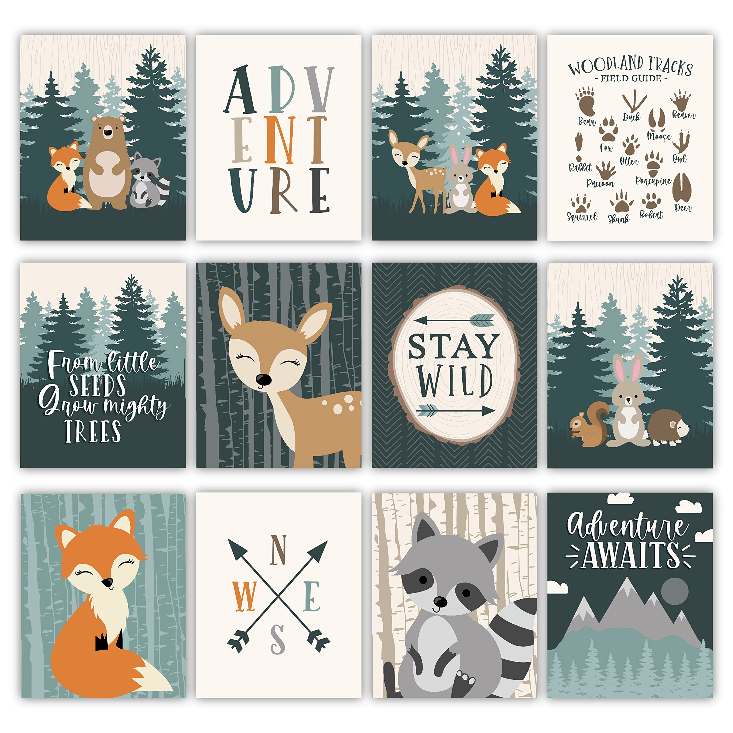 Hadley Designs 6 Reversible 8X10 Woodland Nursery Decor For Boys Prints, Baby Boy Nursery Decor, Woodland Wall Decor Baby Shower