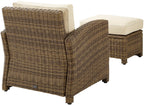 Crosley Furniture Bradenton 2-Piece Outdoor Chair and Ottoman Set, Wicker Patio Conversation Sets for Porch, Brown with Sand Cushions