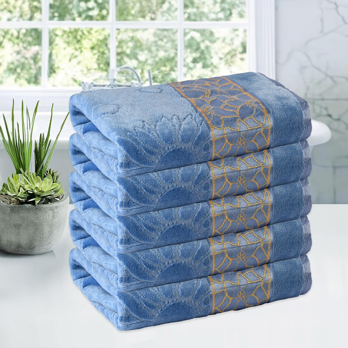 Urbane Home Pack of 5 Soft Blend Cotton Bathing Towel for Men/Women | 450 GSM Fade/Wrinkle Resistant Towels | 30x60 Inches  Vel