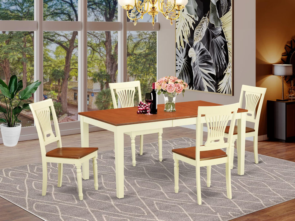 East West Furniture NIPL5-WHI-W 5 Piece Dinette Set for 4 Includes a Rectangle Dining Room Table with Butterfly Leaf and 4 Kitchen Dining Chairs, 36x66 Inch, Buttermilk & Cherry