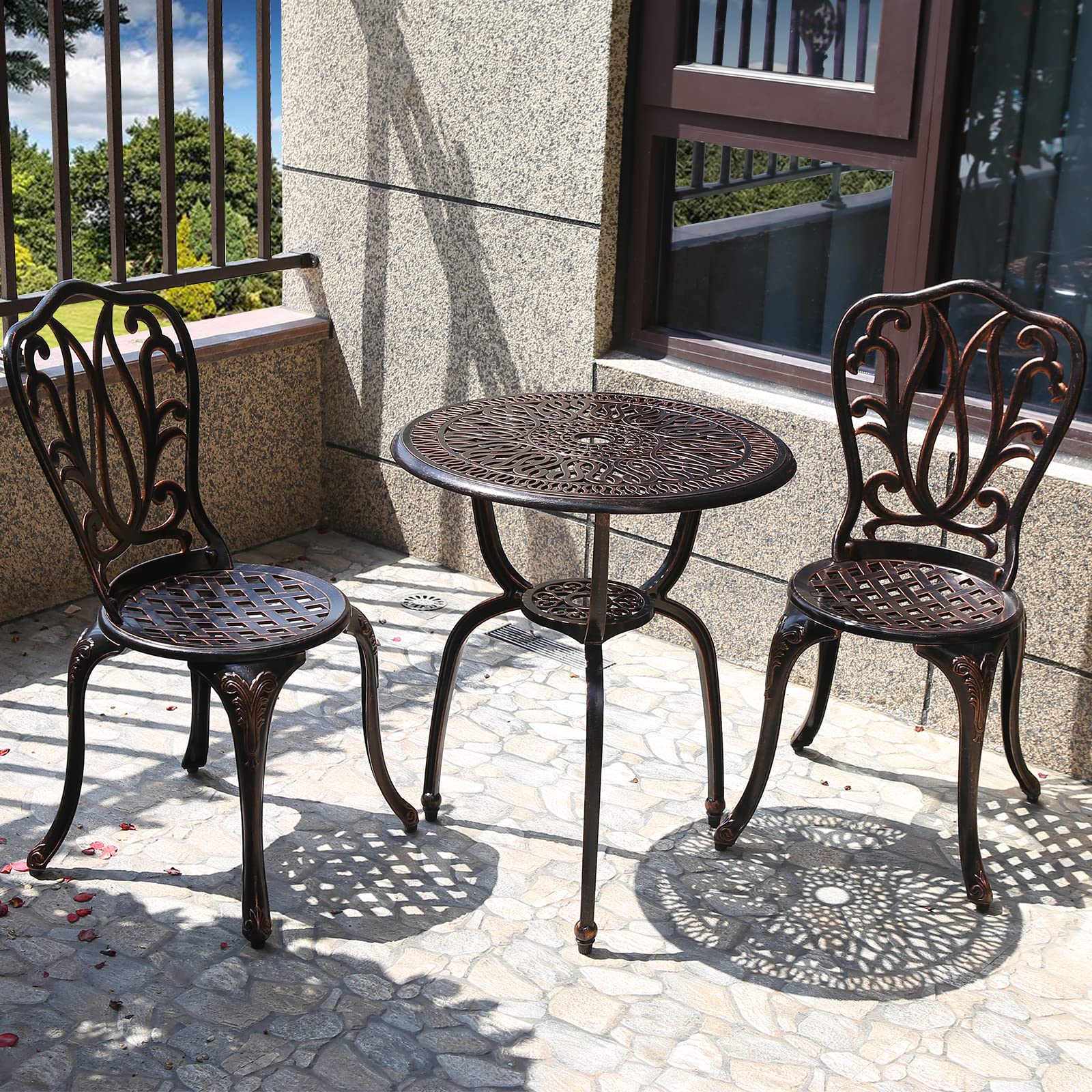 3 Piece Bistro Set,Outdoor Patio Set,Anti-Rust Cast Aluminum Bistro Table Set For Park Yard Front Porch Furniture(New Brown)…