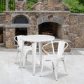 Flash Furniture Conrad Commercial Grade 30" Round White Metal Indoor-Outdoor Table Set with 2 Arm Chairs