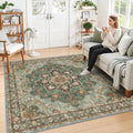 TOPRUUG Green Living Room Rug - Washable 8x8 Area Rug for Dining Room Under Table Oriental Soft Low Pile Carpet for Bedroom - Vi