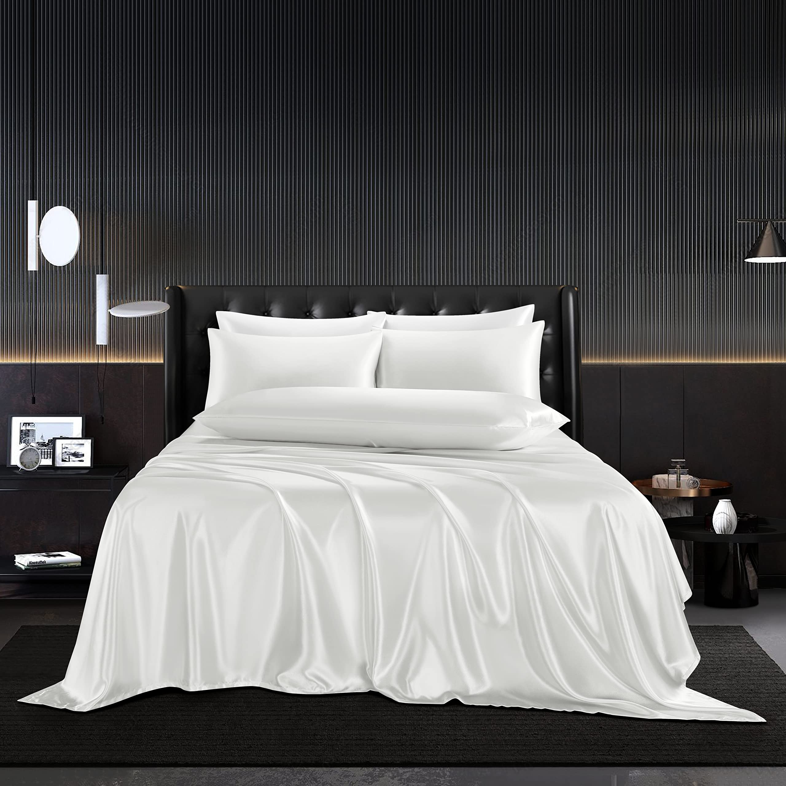 Hommxjf 4Pcs White Satin Sheets Set Twin Size Sheets White Silky Sheets Breathable Luxury Satin Sheets With 1 Satin Flat Sheet,1